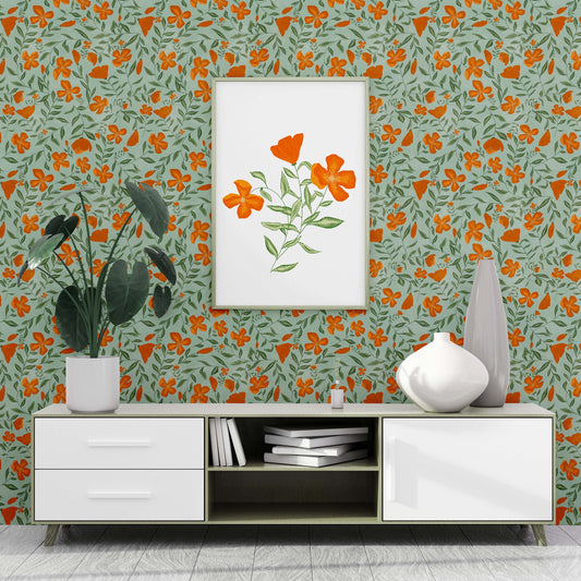 Falling Poppies Green