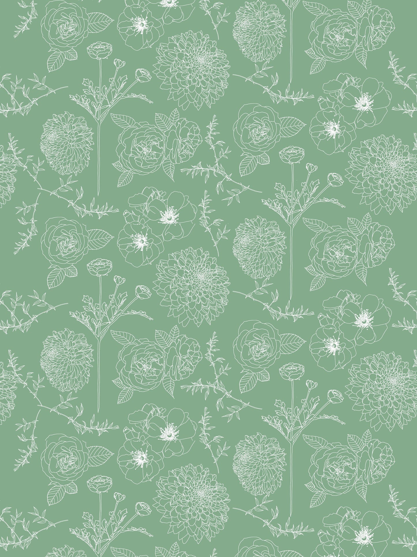 Floral Lines Green